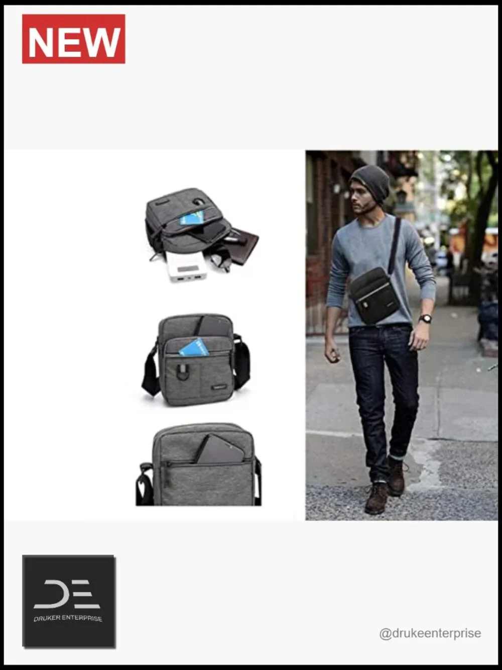 Canvas Crossbody Bag for Men, Small Shoulder Bag, Mini Messenger Bag, Cell